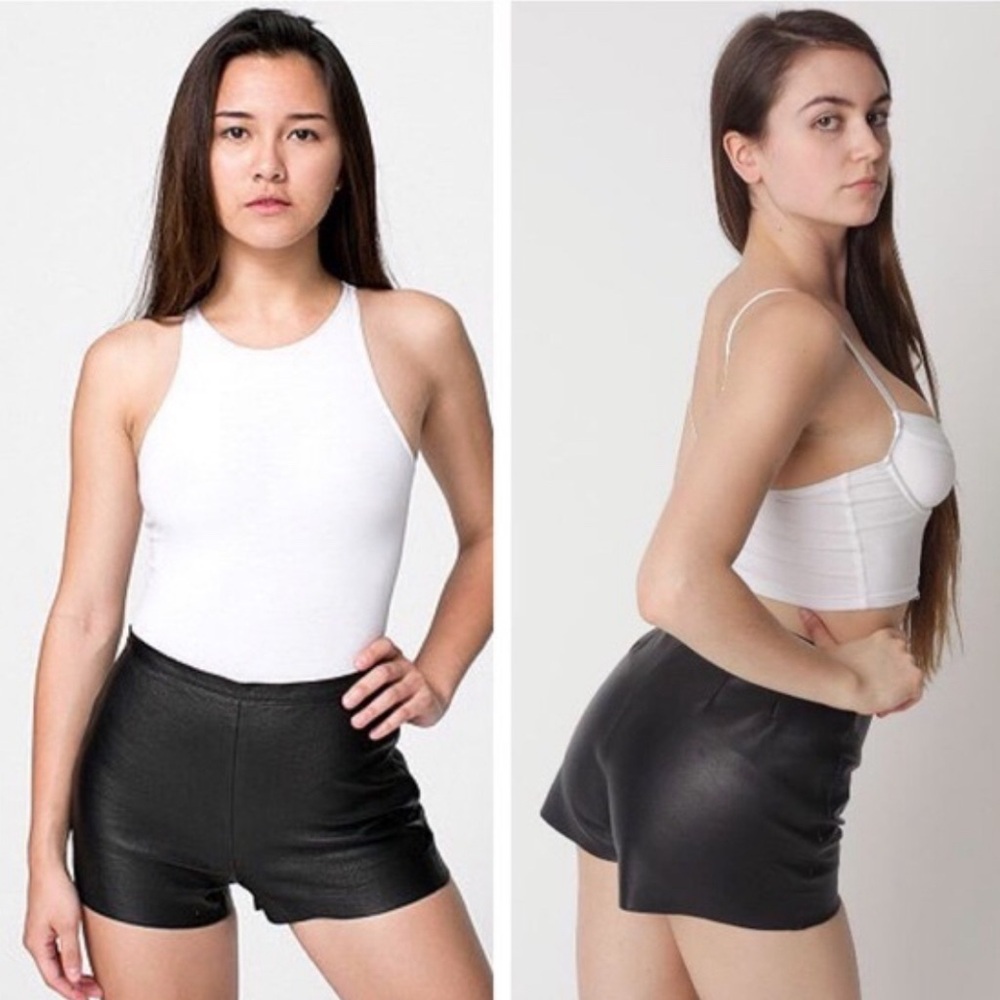 American apparel black leather hot shorts